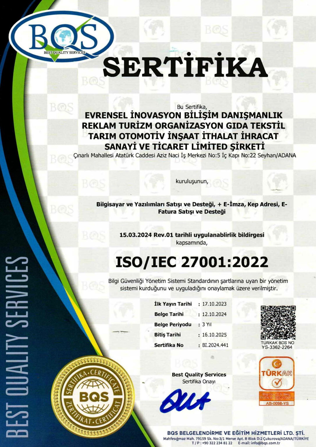 441 Evrensel İnovasyon 27001 BQS-2024